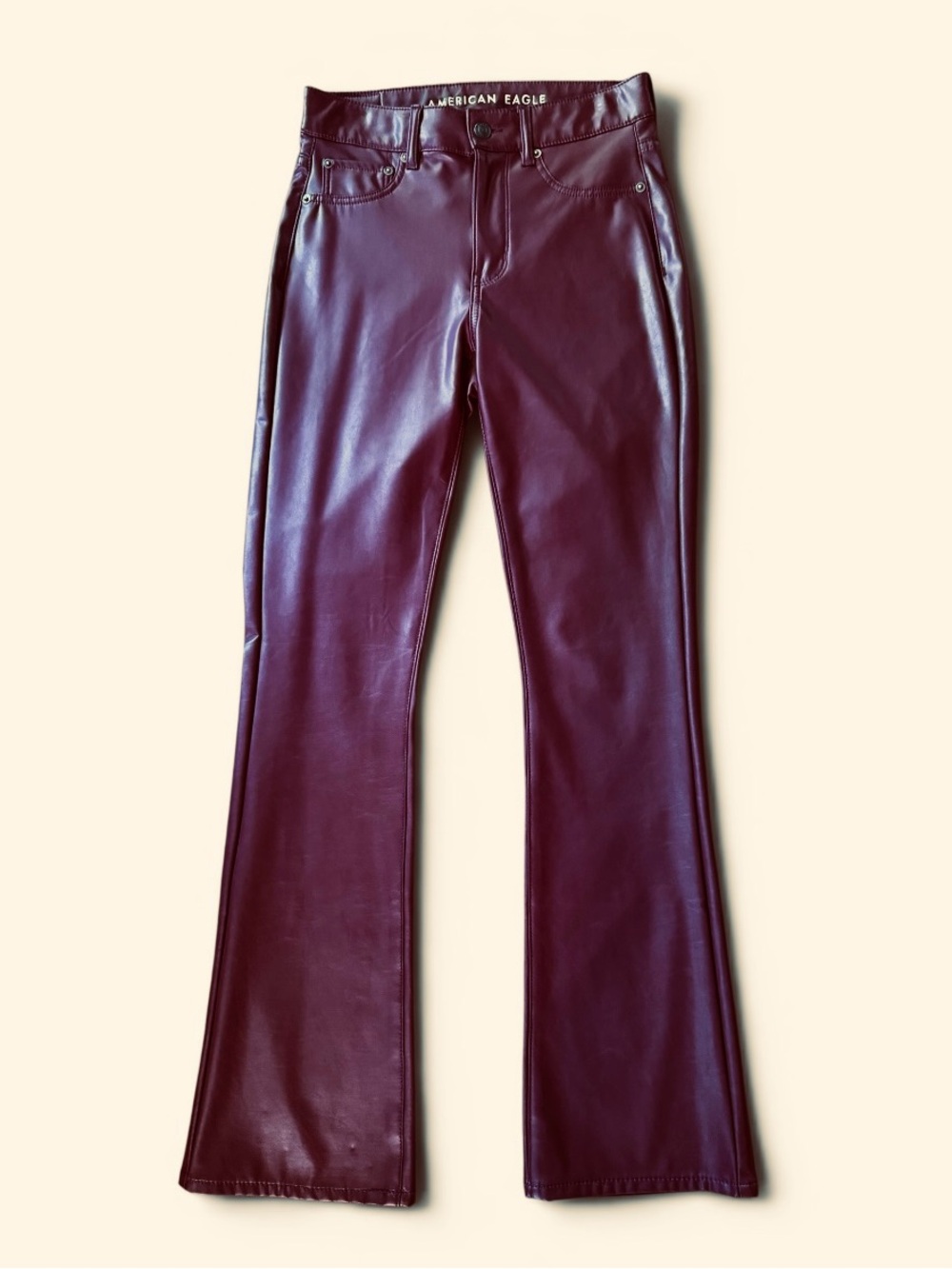 American Eagle Women’s Sz 4 Reg Burgundy Faux Vegan Leather Flare Bootcut Pants